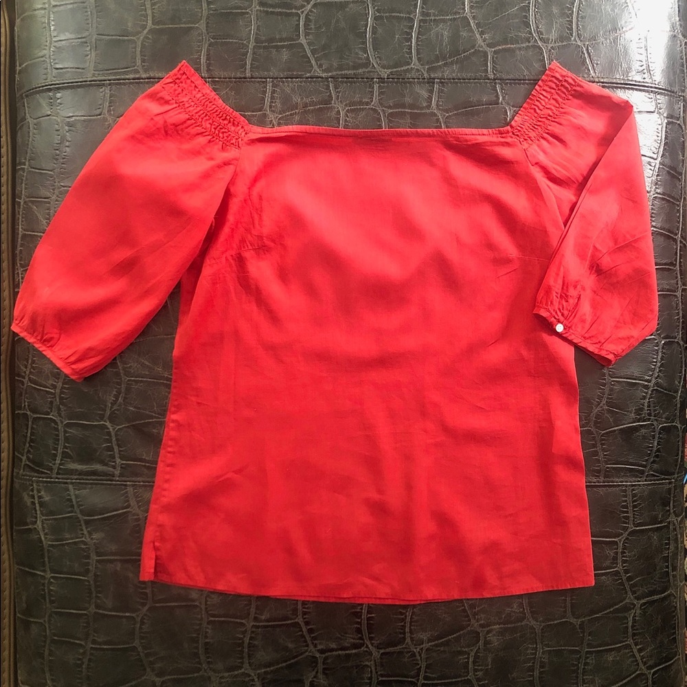 THEORY red off the shoulder top